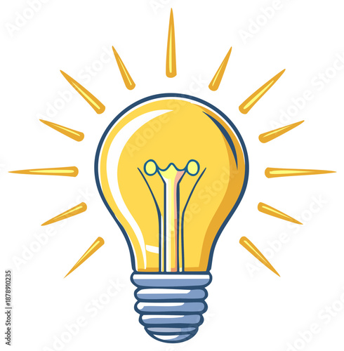 Bright Yellow Glowing Light Bulb Illustration Representing an Idea or Innovation