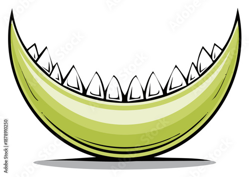Vector illustration of a melon slice featuring teeth-like shapes and a distinct smile