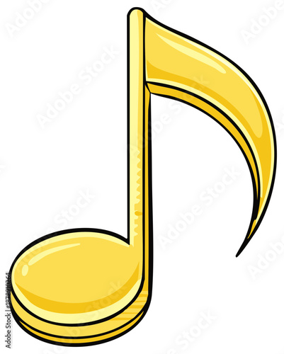 Gold Musical Note Illustration Isolated on White Background Single Symbol Design Element