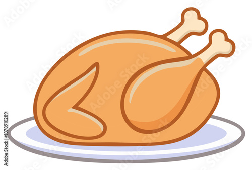 Cartoon Roasted Turkey with Bone Legs on a Serving Plate