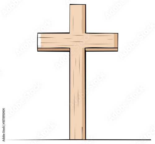Wooden Christian Cross Symbol Religious Icon Simple Cartoon Illustration