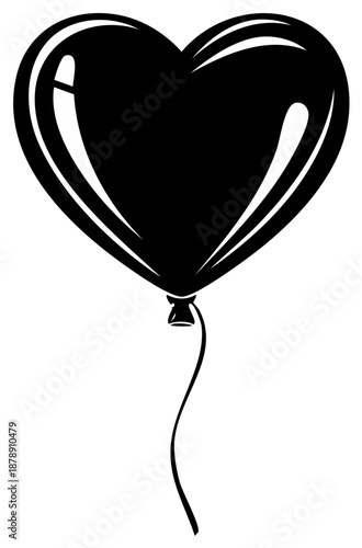 Black heart shaped balloon floating with a thin string illustration graphic design