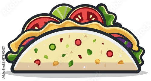 Stylized cartoon taco with fresh ingredients and vibrant colors vector illustration