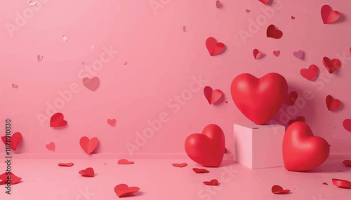 Romantic background with pink and red hearts for Valentine’s Day design and greeting cards