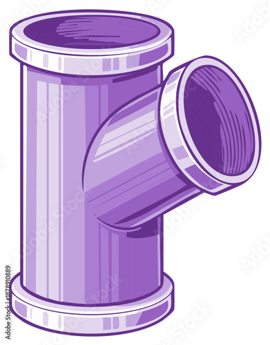 Purple plumbing T-junction pipe fitting with clean lines and subtle shading