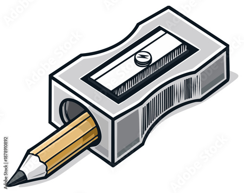 Sharpener shaping a pencil creating a fine point for drawing and writing