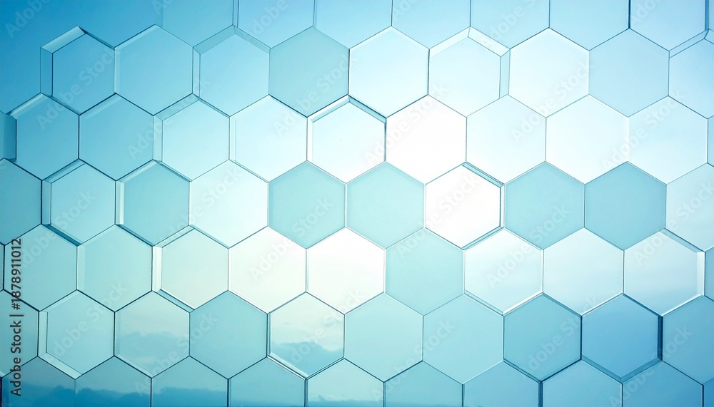 Fototapeta premium 3D hexagon pattern in light blue honeycomb design.