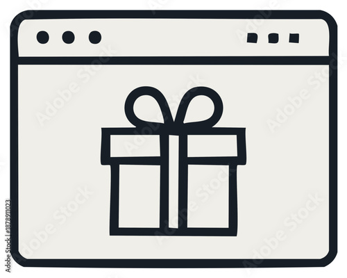 Online gift present promotion sale celebration inside computer window minimal design element concept