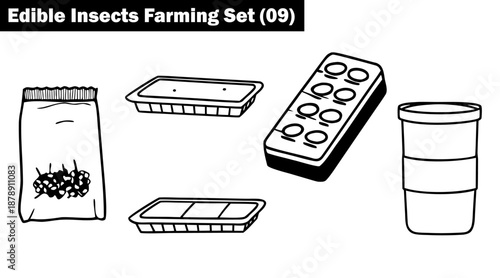 Edible insects farming set line art icons collection vector illustration.