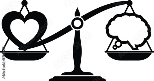 Balance between Heart and Mind on a Scale of Justice. Vector illustration