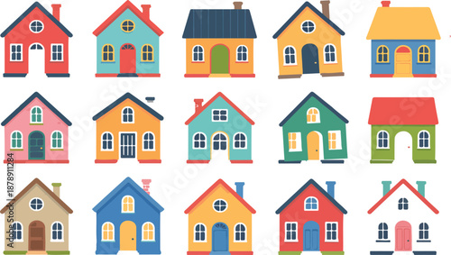 Colorful Residential House Vector Set  Cute Home Facades