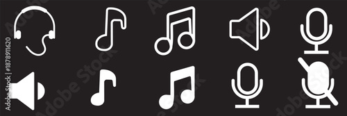 Speaker, mic and video camera icon set, Conference icon set, Mute and unmute symbols, Microphone, video, audio sound, mute, off concept