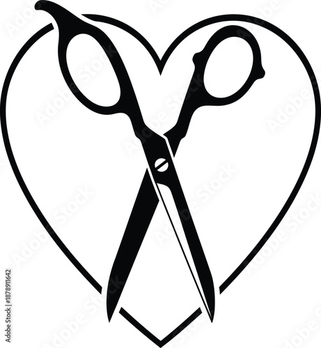 Stylized Scissors Icon Crossed Over Heart Shape Symbol. Vector illustration