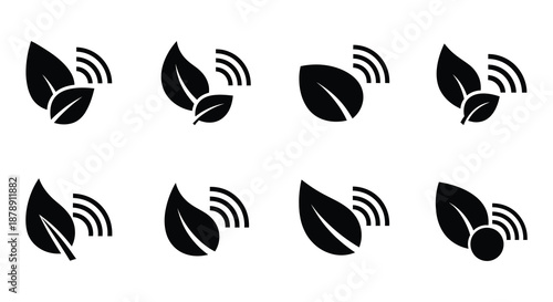 Simple black and white icons depicting stylized leaves with radiating lines