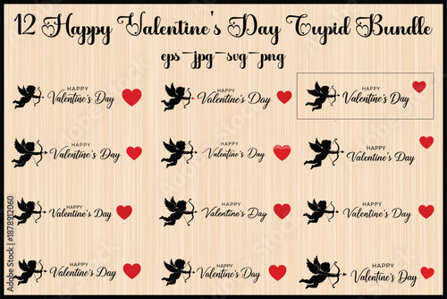 Lovely 12 happy valentine's day cupid and heart bundle for romantic designs Vector, illustration