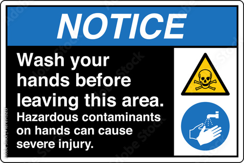 Safety sign NOTICE wash your ...