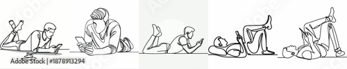 line art of a man lying on the floor with a phone