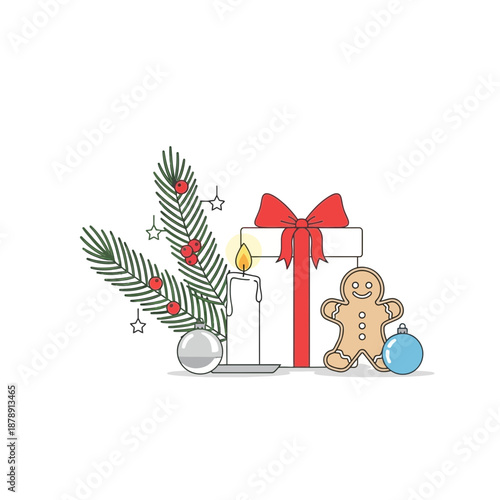 Christmas Icons: Gift, Cookie, Candle, and Ornament