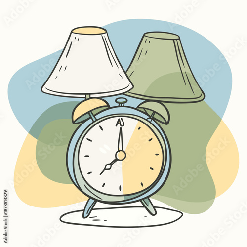 Illustrated alarm clock with lamps