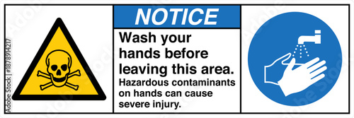 Safety sign NOTICE wash your ...