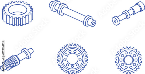 Blue line of mechanical parts gear shaft