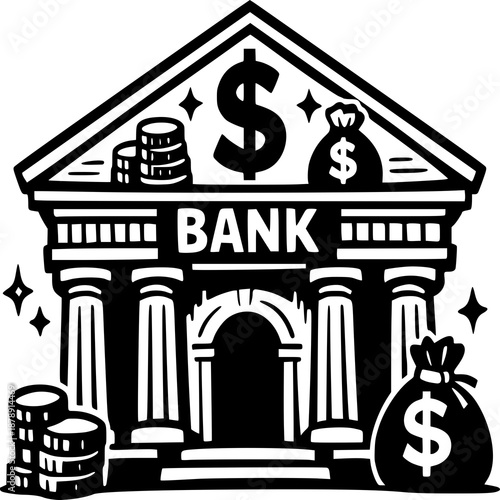 Vector illustration of financial growth with a column, dollar sign, and money symbols representing wealth, investment, and banking success