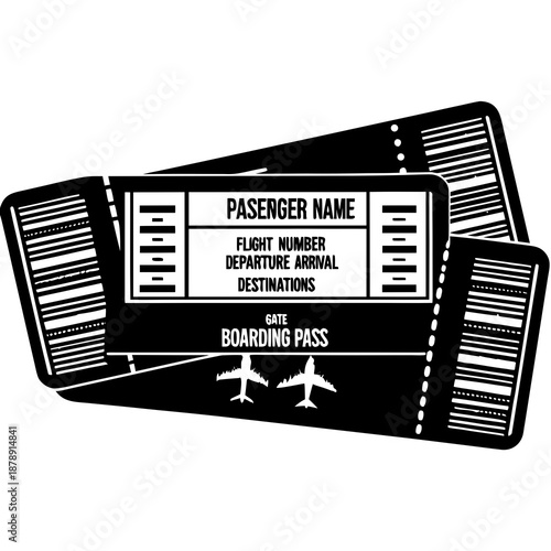 Black and white airplane boarding pass illustration