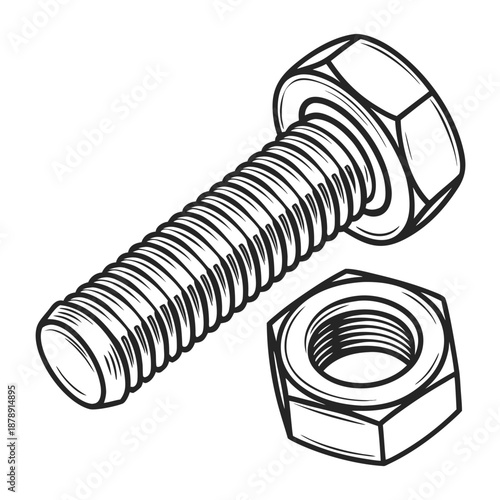 Illustration of a bolt and nut