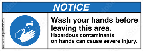 Safety sign NOTICE wash your ...