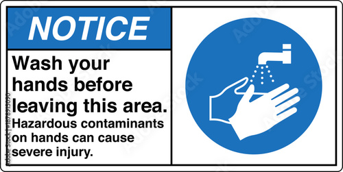 Safety sign NOTICE wash your ...