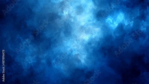 A dark blue abstract background features a motion of smoke and clouds with a light texture resembling a deep space storm or a night sky backdrop
