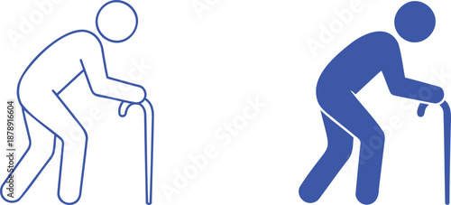 Elderly person outline and solid blue