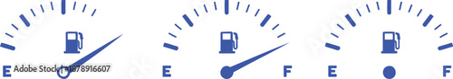 Three blue fuel gauges showing different levels dashboard
