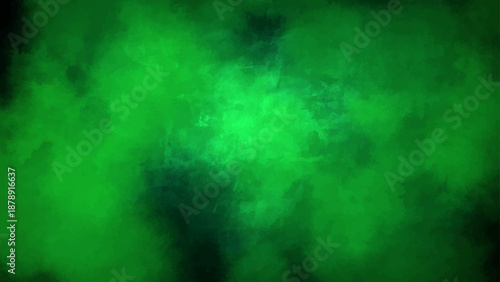 Green abstract background with bright particles and blue light textures featuring a smoky space design and dark cloud backdrops for a creative art wallpaper