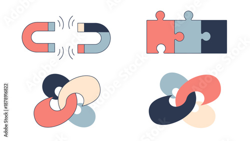 Visual Concepts Representing Connection Ideas With Abstract Shapes And Magnets