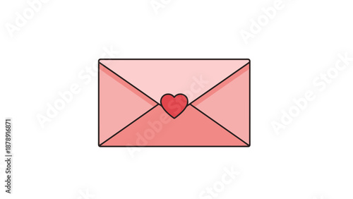 Pink envelope with a heart symbol on a white background conveying a message of affection and love for postal communication
