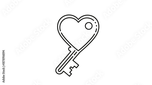 Heart Shape Key Icon Outline Simple Graphic Symbol Romantic Love Connection Security Concept Isolated Simple Design Element