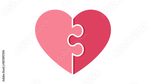 Two Heart Halves Unite As Puzzle Pieces Forming Symbol Of Connection Partnership And Love On White Background