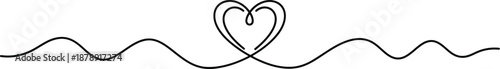 A minimalist line art heart symbol on a wavy line