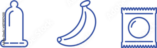 Blue outline condom banana and wrapper