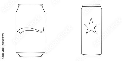 Soda Can Icons Set in Flat and Thin Line Style with Editable Stroke, Crushed and Dented Aluminum Beverage Can Vector Collection Isolated on White Background