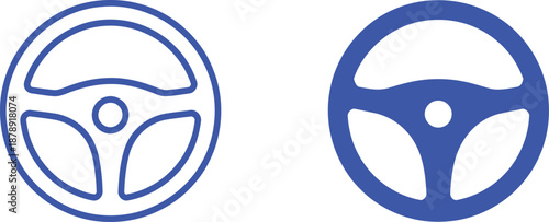 Two blue steering wheel on white background vehicle