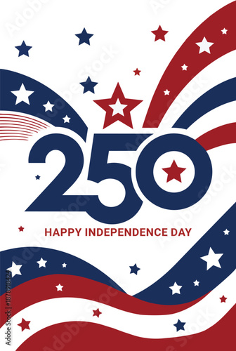 Vector illustration of a USA 250th Independence Anniversary banner for 4th of July celebration and commemoration, 250th anniversary vector banner celebrating the Independence of the United States of A