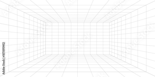 Perspective grid background 3d Vector illustration. Interior design Model projection background template. Line one point perspective
