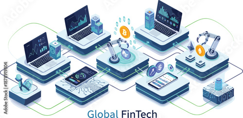 Visualizing the future of finance a global network of digital currency, automated trading, and secure online transactions across various interconnected technological platforms