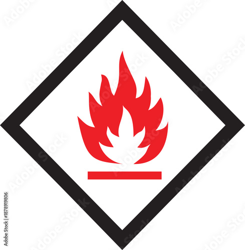 Flammable hazard warning sign, flat vector, safety fire symbol
