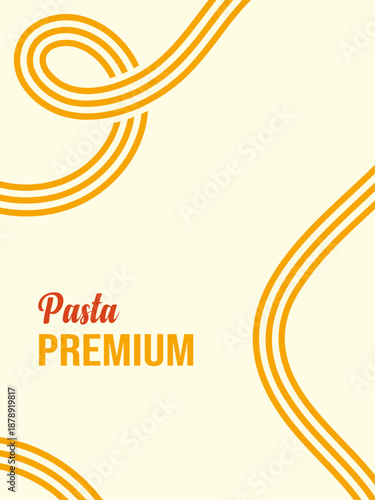 Abstract spaghetti waves create minimal geometric design with yellow curves and white circles for culinary banners, restaurant posters, and modern kitchen backgrounds. Vector illustration