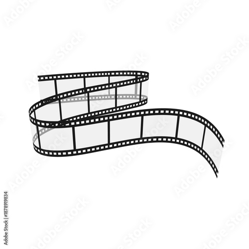 Blank wavy film strip isolated on white background. Realistic movie reel in perspective. Movie film ribbon vector illustration