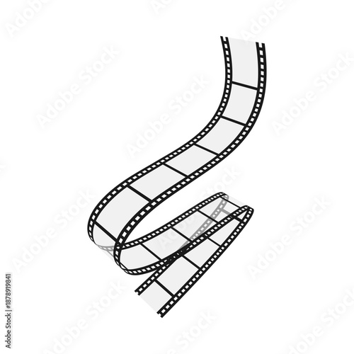 Folded film strip in perspective. Blank wavy movie reel isolated on white background. Vector illustration