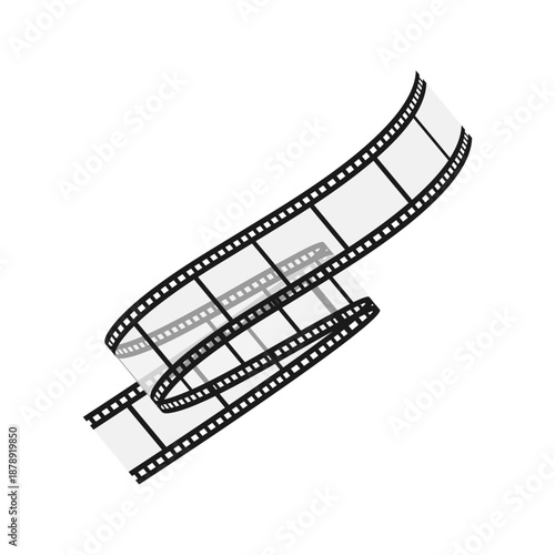 Blank folded film strip isolated on white background. Realistic wavy movie reel. Vector illustration